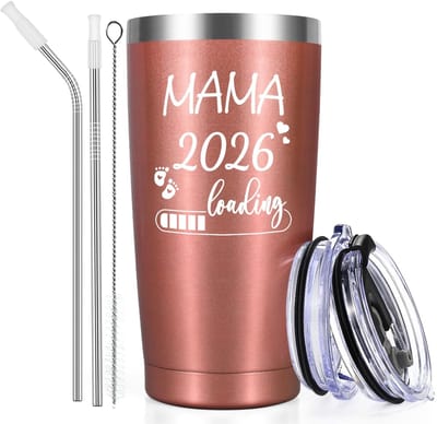 Dailygoods- Thermobeker 600ml Dubbele Vacuümisolatie - Koffiemok met Opdruk "Mama 2026 Loading" - Cadeau voor Aanstaande Moeders - Perfect voor Kerst - Hoogwaardige Kwaliteit