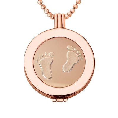 Munthouder met Ketting en Munt 33mm Baby Voetjes - Rosegoudkleurig - ERHS916