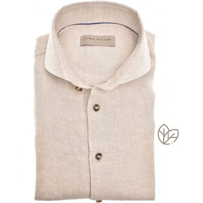 John Miller overhemd beige linnen Tailored Fit cutaway boord