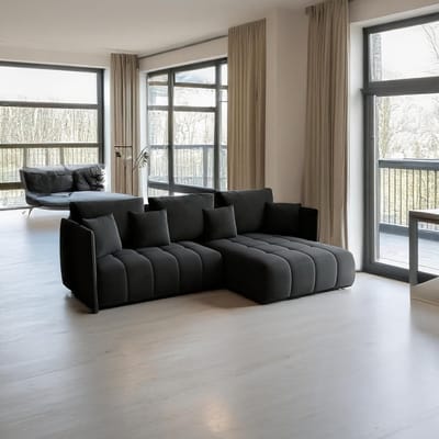 Hoekbank Slaapbank met Slaapfunctie en Opbergruimte GONA DL-systeem 246 x 188 x 93 cm – Gastenbed 230 x 149 cm – Monolith Velvet Grafiet Waterafstotend – HomebyNicole