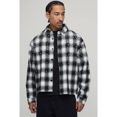 Oversized Boxy Juweel Strass Geruit Overhemd | Black | Size 2XL
