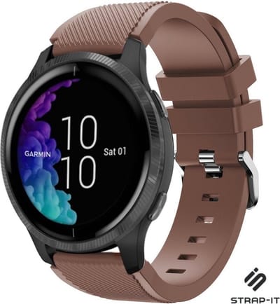 Strap-it Smartwatch siliconen bandje - geschikt voor Garmin Venu / Venu SQ / Vivomove HR / Forerunner 245 / 570 - 42mm / 645 - koffiebruin