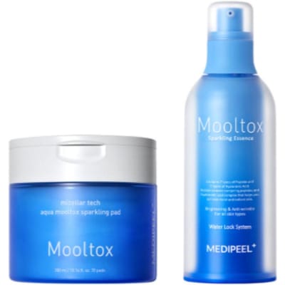 MEDI-PEEL Aqua Mooltox Sparkling 2-Staps Huidverzorgingsset (Pad 300ml + Essence 100ml) Diepe Hydratatie & Poriën Verfijnende Kit