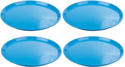 Set van 2x stuks blauw rond dienblad van kunststof 34 cm - Serveren - Serveerblad