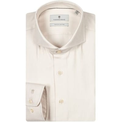 Thomas Maine Overhemd Herringbone Flanel Bari Cutaway Licht Beige / male