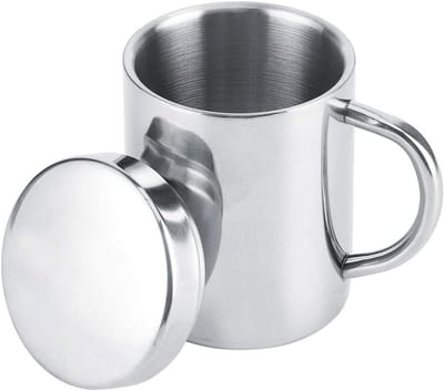 Geïsoleerde roestvrijstalen koffiemok met deksel en handvat - 220 ml - voor camping en outdoor gebruik