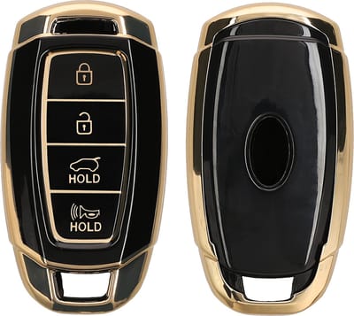 kwmobile autosleutel hoesje geschikt voor Hyundai 4-Knoppen Elantra GT Accent Kona Veloster hoes - TPU autosleutel behuizing - Beschermende auto sleutel case - Sleuteletui in zwart / goud