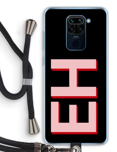 Gepersonaliseerd - Case Company® - Hoesje met koord geschikt voor Xiaomi Redmi Note 9 hoesje met Koord - Monogram - Telefoonhoesje met Zwart Koord - Bescherming aan alle Kanten en Over de Schermrand
