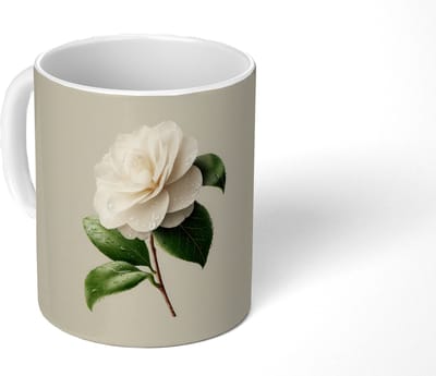 Mok - Koffiemok - Cameliabloem - Wit - Groen - Mokken - 350 ML - Beker - Koffiemokken - Theemok