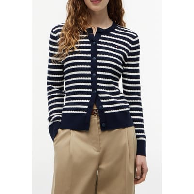 Tommy Hilfiger Cotton Cable Fine Ls Dark N Navy/ivory Petal Breton Stp Größe: XL | Pullover Outlet | Damen | Blau