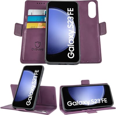 Geschikt voor Samsung Galaxy S23 FE - Book Case Hoesje - Uitneembaar Hoesje - Magnetische Sluiting - Portemonnee Paars