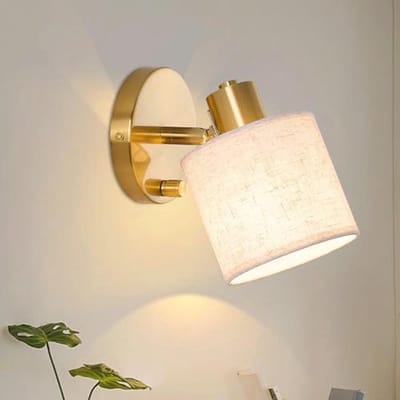 Dimbare Wandlamp met Schakelaar - Beige Linnen Kap en Gouden Accenten - Rotatable voor Slaapkamer, Hal en Woonkamer