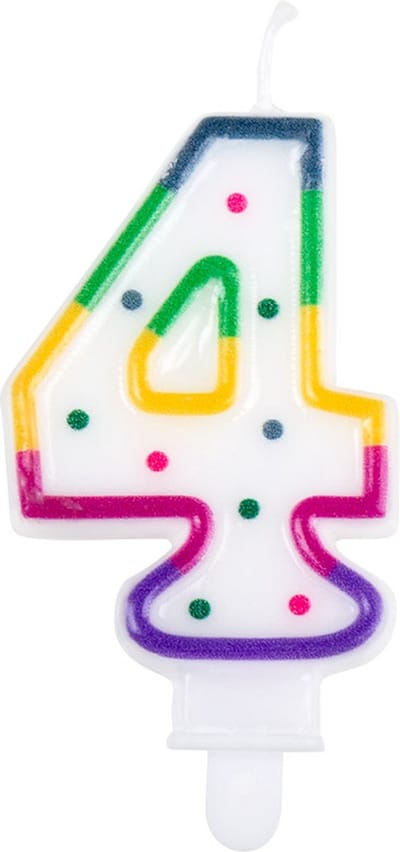 Boland - Kaarsje Confetti '4' Regenboog,Multikleurkleur - Verjaardag, Kinderfeestje, Tienerfeestje