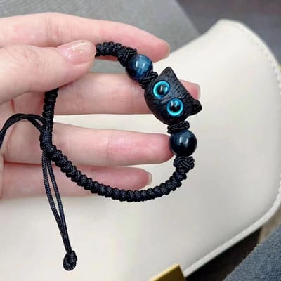 Schattig Kattenkoppel Armband Imitatie Hout Kristal Gevlochten Kinderarmband Mode Sieraden Trendy Accessoires black