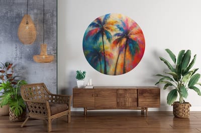 Rond Schilderij - Muurcirkel - Kleurrijke Palmbomen Print Op Dibond - Wanddecoratie - 40 cm