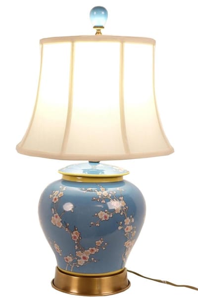 Fine Asianliving Chinese Tafellamp Porselein Handgeschilderd Blauw Blossoms D35xH53cm