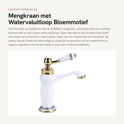 Dailygoods - Mengkraan met Watervaluitloop - Bloemmotief - Luxe Afwerking - Chroom - Badkamer Mengkraan - Hoogwaardige Kwaliteit - Geschikt voor Badka...