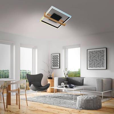 BRILONER - Plafondlamp - 3768015 - CCT kleurtemperatuurregeling - Geheugenfunctie - Traploos dimbaar - Incl. afstandsbediening - Timerfunctie - 49 x 45 x12 cm - Zwart-hout