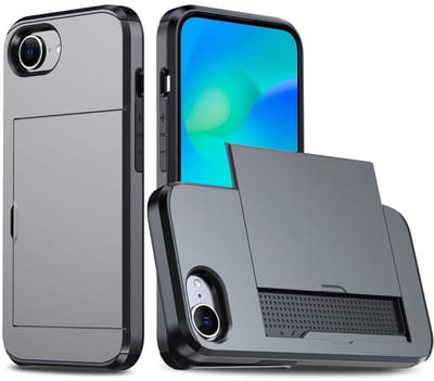 Coverup Hoesje - Geschikt voor iPhone 16e / 17e Hoesje - Coverup Hybrid Card Slider Back Cover - Grijs