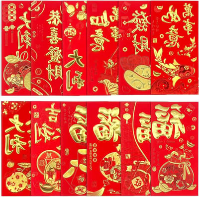 36 Grote Rode Enveloppen voor Chinees Nieuwjaar, Geluksenvloppen voor Feesten, Bruiloften en Verjaardagen, 9 x 17 cm