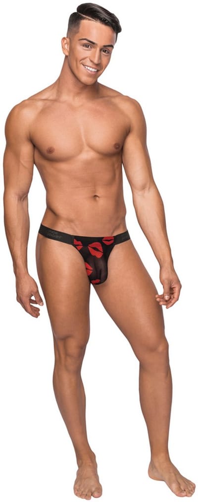 Male Power Sexy Micro String met Rode penisring - Zwart - Maat L/XL