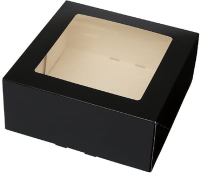 Taartdoos met venster 21x21x9cm. Zwart 3st