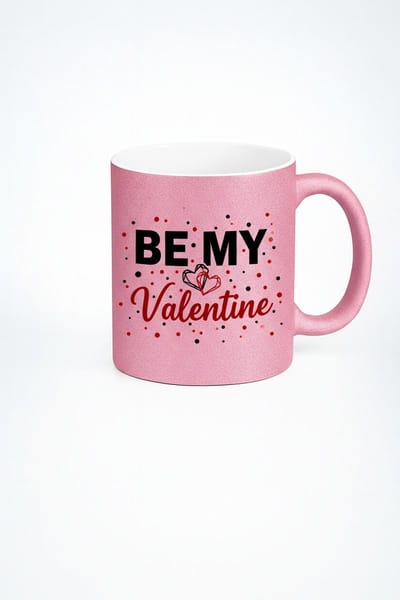 Be My Valentine" Mok - Roze Glitter Valentijn Cadeau met Hartjes