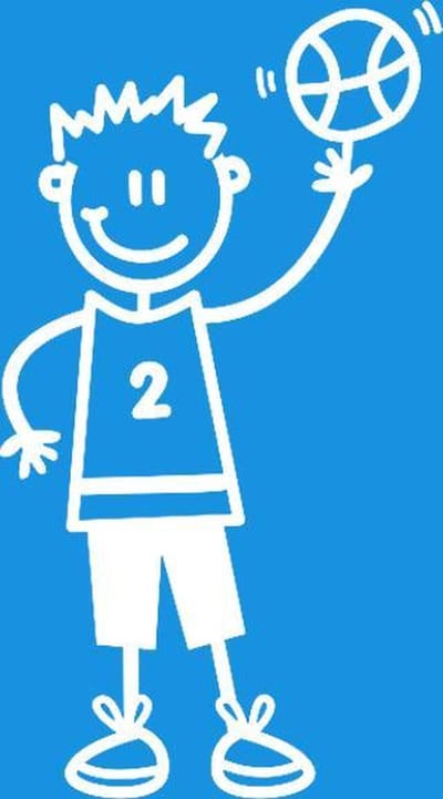 Jongen met basketbal - autosticker - wit - 9,5 cm