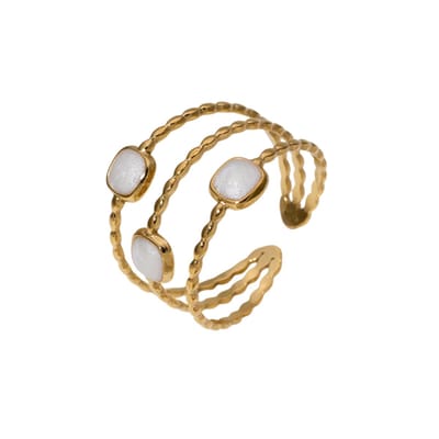 Aramat Jewels | Ringen | Open Ring Minimalistisch met Vierhoek en Emaille (Verstelbaar) | Wit | |16mm | Staal | Volwassenen | Verkleurd niet