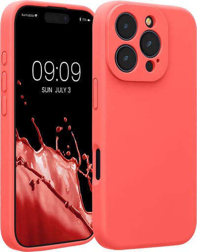 kwmobile telefoonhoesje geschikt voor Apple iPhone 16 Pro - TPU backcover met siliconen coating - Smartphone case in neon koraal