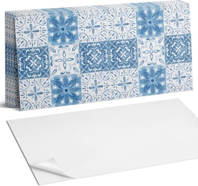 Coloray Plaktegels - Bloemenpatroon in tegels Wandtegel Zelfklevend - 60 cm x 30 cm - Blauw Plaktegels - 6 stuks - Rechthoek PVC Tegels - Plaktegels Keuken - Zelfklevende Vloertegels Badkamer - Vinyl Tegels - Zelfklevende Wandtegels