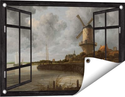 Gards Tuinposter Doorkijk De Molen bij Wijk bij Duurstede - Jacob van Ruisdael - 60x40 cm - Tuindoek - Tuindecoratie - Wanddecoratie buiten - Tuinschilderij