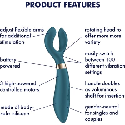 Satisfyer Endless Fun | multifunctionele vibrator met 33+ toepassingsmogelijkheden | 3 motoren & 100 trilcombinaties | draaibare kop | werkt op batterijen (2×AA) | waterdicht (IPX7)