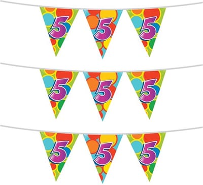 Haza Vlaggetjes 5 jaar - leeftijd verjaardag - 3x stuks - plastic 10m