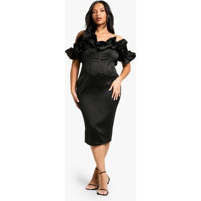 boohoo Dames Plus Volume Off-Shoulder Midi Jurk | Black | Maat: 16