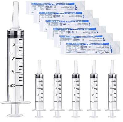 Verpakkingen van 6 Steriele Plastic Spuiten van 20 ml voor Laboratoria, Dierenvoeding en Industrieel Gebruik