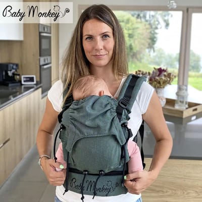 BabyMonkey® Regolo - Baby Draagzak | Ergonomische | 100% katoen | Pasgeboren (0-24 maanden) | 100% Made in Italy | Donker groen