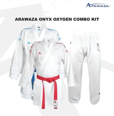 Arawaza kumite-karatepak Onyx Oxygen | Set | WKF-approved | Blauw / Rood (Maat: 175)