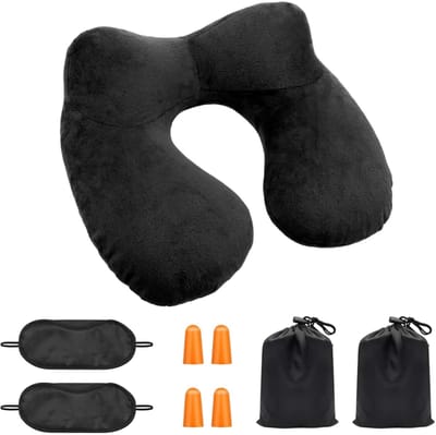 Dailygoods - Opblaasbaar Nekkussen met Oogmasker en Oordopjes voor Reizen