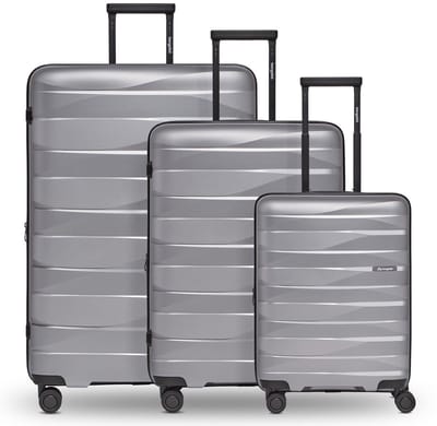 Bergpfeil Travel 4-wiel kofferset, 3-delig, met rekbare vouw - Harde bagage - TSA slot - arctic silver metallic
