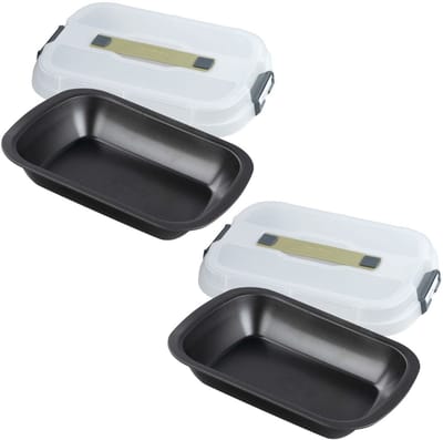 Set van 2 Rechthoekige taartvormen met deksel voor transport 34 x 24 cm Zenker Bake Click and Go