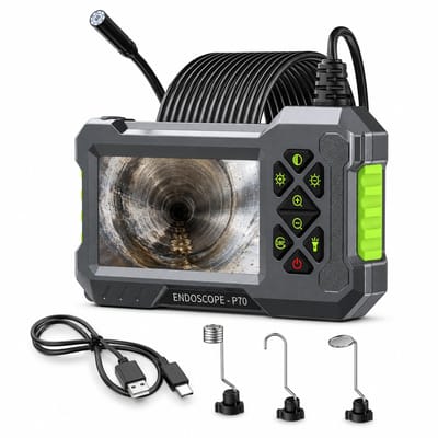 Namajunas – Inspectiecamera Endoscoop-4.3" IPS-scherm, 8mm IP67-lens, 8 LED-2600mAh accu, 8u werktijd-10m metalen kabel blijft in bocht staan-Incl. magneet, haak & spiegel-Voor riool, auto, muur & kruipruimte