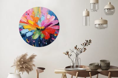WallCircle - Wandcirkel - Muurcirkel - Kleuruitbarsting - Expressieve sfeer - Bloem - Aluminium - Dibond - 90x90 cm - Binnen en Buiten