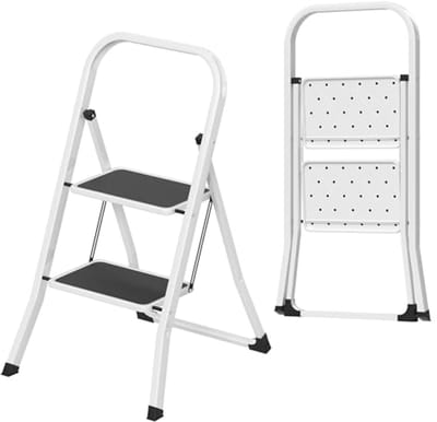 Inklapbare Trapladder met 2 Treden - Huishoudladder met Antislip en Brede Treeplank - Tot 150 kg Belastbaar