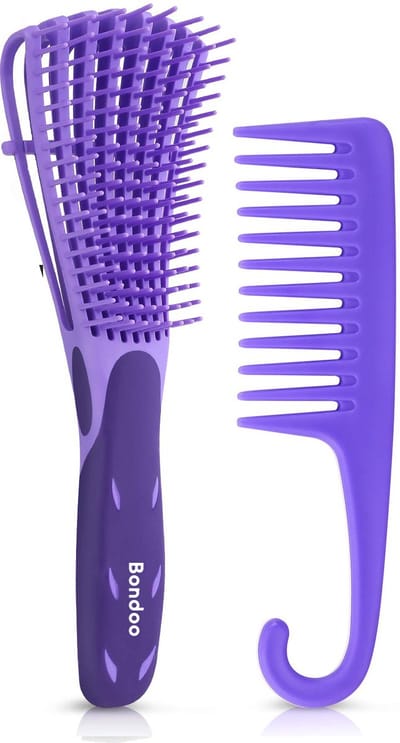 Bondoo Borstel krullend haar - Detangling Brush - Krullend Haar kam - afro kam - krullend haar producten - haarkam - detangling comb - grove kam - haarkam - brede kam borstel krullen - Paars
