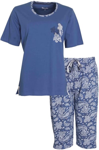 Medaillon Dames Pyjama - Korte Mouwen - 100% Katoen - Blauw - Maat XXL