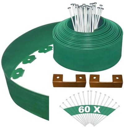 Flexibele Gazonrandset 10 cm Hoog - 20 Meter Kunststof - Met 60 Stalen Ankers voor Perfecte Tuinrand