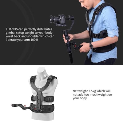 DF DIGITALFOTO THANOS Gimbal Stabilizer Ondersteuningssysteem met Dubbele Veerarm + Lastvest Compatibel met DJI Ronin S zwart