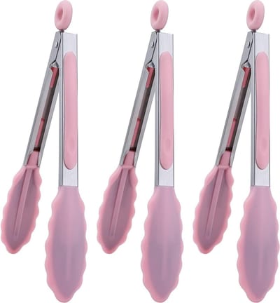 Mini Serveertang Siliconen Keukentang 7" Roze Pack van 3