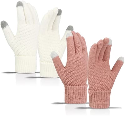 Dailygoods- Dameshandschoenen 2 Paar - Thermische Gebreide Handschoenen - Waterdicht - Antislip - Touchscreen - Maat 21,5 x 11 cm - Winterhandschoenen